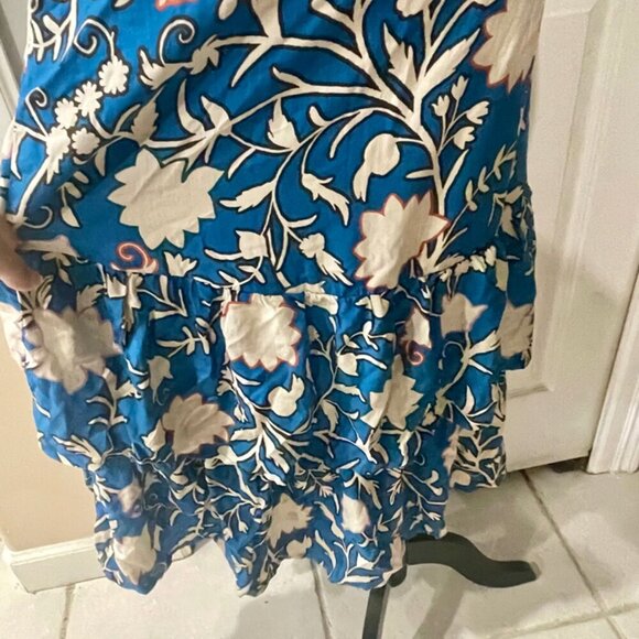 BLUE FLORAL RUFFLED WRAP MIDI DRESS BOHO CHIC SHORT SLEEVE  SZ M TRENDY - Picture 14 of 16